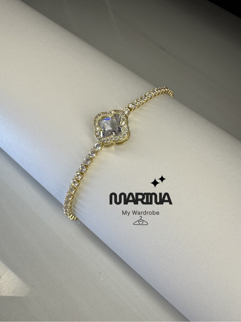MARINA Gold Bracelet with Clear Crystal Flower Accent